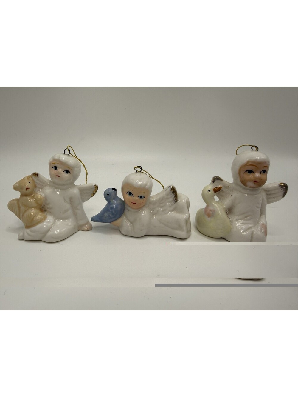 Vintage Bone China Angel 3 Ornaments with Animals 2" Christmas Around the World